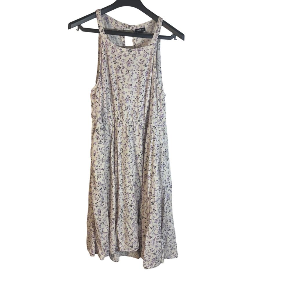 Torrid Size 2 Floral Dress Purple Cream Sleeveless Cottagecore Boho